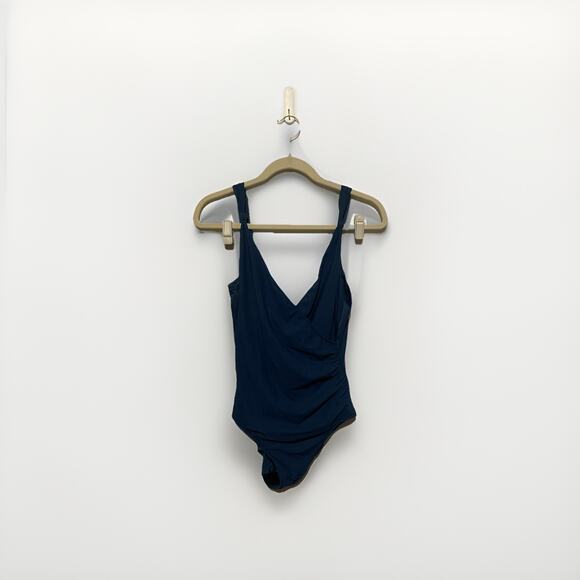 Miraclesuit Oceanus One Piece Blue Swimsuit V-Neck Size 14 - Picture 1 of 8